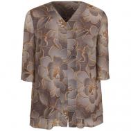 Блуза  , повседневный стиль, трапеция силуэт, короткий рукав, разрез, флористический принт, размер 106, коричневый Mila Bezgerts