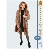 Пальто , мутон, удлиненное, силуэт трапеция, размер 50, коричневый, бежевый ODIFLER