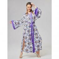 Кимоно  удлиненное, длинный рукав, пояс, размер 42/48, фиолетовый ALZA