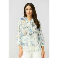Блуза  , нарядный стиль, прямой силуэт, укороченный рукав, флористический принт, размер 42, голубой Vivienne Mare