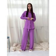 Костюм, рубашка и брюки, повседневный стиль, свободный силуэт, пояс на резинке, пояс/ремень, карманы, размер 44, фиолетовый AsiLux