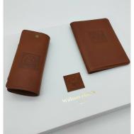 Комплект для паспорта , натуральная кожа, подарочная упаковка, коричневый William Morris