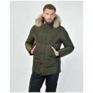 куртка  зимняя, силуэт прямой, капюшон, отделка мехом, размер 48, зеленый Gallotti