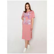 Платье-футболка , хлопок, повседневное, прямой силуэт, макси, карманы, размер 56, розовый Style Margo