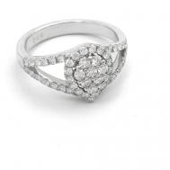 Кольцо помолвочное  белое золото, 585 проба, родирование, бриллиант, размер 16.5, белый, серебряный Crystal Merchant