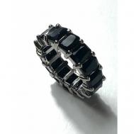 Кольцо , бижутерный сплав, родирование, кристалл, оникс, размер 16, серебряный, черный Florento