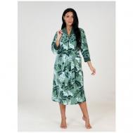 Халат  удлиненный, длинный рукав, пояс, карманы, банный, размер 56, зеленый Sheveli