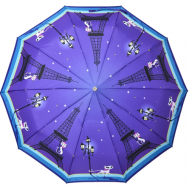 Зонт , полуавтомат, 3 сложения, купол 110 см., 10 спиц, система «антиветер», чехол в комплекте, для женщин, фиолетовый, синий Zest