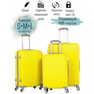 Комплект чемоданов , 3 шт., ABS-пластик, опорные ножки на боковой стенке, размер S/M/L, желтый Black Pyramid