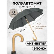 Зонт-трость , полуавтомат, купол 105 см., 8 спиц, деревянная ручка, система «антиветер», серый Lantana Umbrella