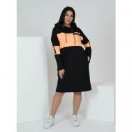 Платье-толстовка , в спортивном стиле, оверсайз, до колена, капюшон, карманы, размер 58, черный, оранжевый lovetex.store