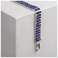 Браслет , стразы, фианит, металл, 1 шт., размер 18 см, синий, серебряный Queen fair