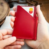 Кредитница  ACH07, натуральная кожа, 2 кармана для карт, 6 визиток, красный Saffa