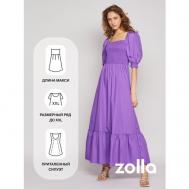 Платье , хлопок, повседневное, прилегающее, макси, размер L, фиолетовый ZOLLA