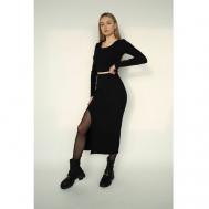 Костюм, топ и юбка, повседневный стиль, прилегающий силуэт, трикотажный, размер 46 (L), черный SIDEM DESIGN