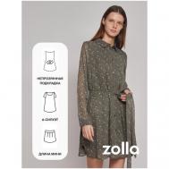 Платье-рубашка , шифон, повседневное, мини, подкладка, размер XS, зеленый ZOLLA