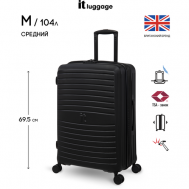 Чемодан , пластик, ABS-пластик, опорные ножки на боковой стенке, увеличение объема, жесткое дно, рифленая поверхность, 104 л, размер M+, черный IT Luggage