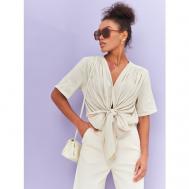 Блуза  , повседневный стиль, короткий рукав, полупрозрачная, однотонная, размер One Size, белый, бежевый DORIZORI