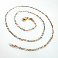 Цепь  Женская двухцветная цепочка на шею с плетением Фигаро (45 см.) , бижутерный сплав, золочение, родирование, серебрение, длина 45 см., золотой, серебряный XUPING JEWELRY
