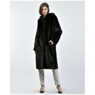 Пальто , норка, силуэт прямой, карманы, капюшон, размер 44, черный Marco Vanoli