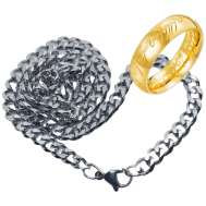 Комплект бижутерии: кольцо, цепь, размер кольца 20, размер колье/цепочки 50 см., золотой, серебряный Нет бренда