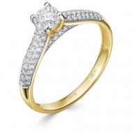 Кольцо помолвочное , желтое золото, 585 проба, бриллиант, размер 18, бесцветный Vesna jewelry