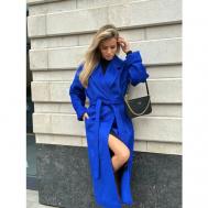 Пальто-реглан  демисезонное, шерсть, силуэт прямой, удлиненное, размер 44, синий Paltoclub