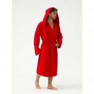 Халат , длинный рукав, капюшон, карманы, банный халат, размер 42-44, красный РОСХАЛАТ