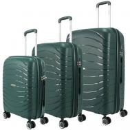 Умный чемодан  Meridian, 3 шт., полипропилен, увеличение объема, опорные ножки на боковой стенке, рифленая поверхность, водонепроницаемый, 120 л, размер M+, черный, зеленый Impreza