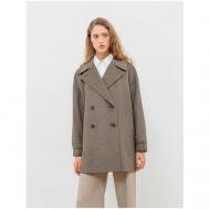 Пальто   демисезонное, шерсть, силуэт прямой, укороченное, размер 46, коричневый Pompa