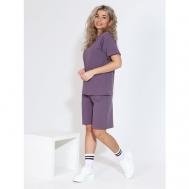 Костюм , футболка и шорты, повседневный стиль, свободный силуэт, размер 44, серый, фиолетовый LIZA