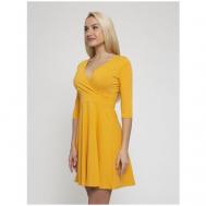 Платье с запахом , хлопок, повседневное, полуприлегающее, мини, размер 46 (M), желтый Lunarable