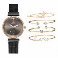 Наручные часы Подарочный набор 2 в 1 Rinnandy: наручные часы и 4 браслета, черный, золотой Ma.brand