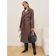 Пальто-реглан   демисезонное, удлиненное, размер 48/50, коричневый Viaville