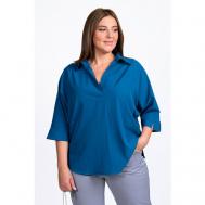 Блуза  , повседневный стиль, прямой силуэт, укороченный рукав, однотонная, размер 60, голубой Svesta