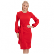 Платье-футляр , креп, повседневное, классическое, полуприлегающее, до колена, карманы, размер 44, красный Onatej