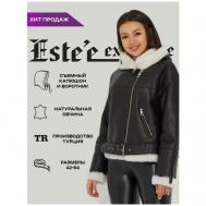 Куртка , овчина, укороченная, оверсайз, карманы, капюшон, пояс/ремень, размер 50, черный Este'e exclusive Fur&Leather