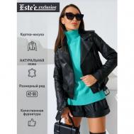 Кожаная куртка  , демисезон/лето, силуэт прямой, размер L, черный Este'e exclusive Fur&Leather