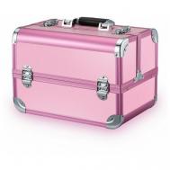 Бьюти-кейс , 24х24х35 см, плечевой ремень, ручки для переноски, розовый, серебряный OKIRO