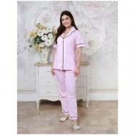 Пижама , брюки, сорочка, короткий рукав, трикотажная, карманы, размер 56- 3XL, розовый, черный Klaline