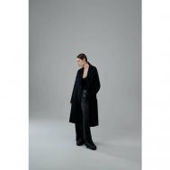 Пальто   демисезонное, шерсть, силуэт прямой, удлиненное, размер L, черный ZNWR