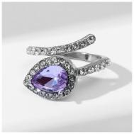 Кольцо , стекло, безразмерное, серебряный, фиолетовый Queen fair