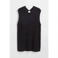 Платье-лапша , повседневное, свободный силуэт, мини, вязаное, размер L, черный H&M