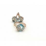 Комплект бижутерии : кольцо, серьги, бижутерный сплав, искусственный камень, размер кольца 17, золотой, голубой APSARA