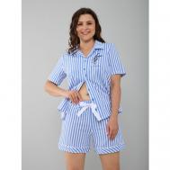 Пижама , рубашка, шорты, застежка пуговицы, короткий рукав, размер 58, белый, голубой Алтекс