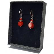 Серьги с подвесками , фианит, коралл, серебряный, красный AV Jewelry