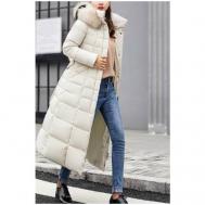 аляска  Пуховик женский зимний длинный с капюшоном с мехом теплая куртка женская удлиненная на зиму осень теплое пальто женское подростковое евро зима утепленное приталенное, размер 42, белый BGT