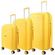 Умный чемодан  Meridian, 3 шт., полипропилен, увеличение объема, опорные ножки на боковой стенке, рифленая поверхность, водонепроницаемый, 120 л, размер L, желтый Impreza