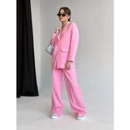 Костюм, жакет и брюки, классический стиль, прямой силуэт, пояс на резинке, размер 46, розовый Matreshka