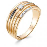 Кольцо , красное золото, 585 проба, родирование, бриллиант, размер 17, черный Vesna jewelry
